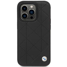 Заредете изображение във визуализатора на галерията – Case BMW BMHCP14L22RQDK iPhone 14 Pro 6.1" black/black Leather Quilted
