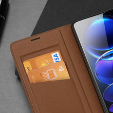 Заредете изображение във визуализатора на галерията – Dux Ducis Skin X2 case for Xiaomi Redmi Note 12 Pro+ flip cover wallet stand brown
