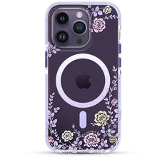 Заредете изображение във визуализатора на галерията – Kingxbar Flora Series magnetic case for iPhone 14 Pro MagSafe decorated with peony flowers print

