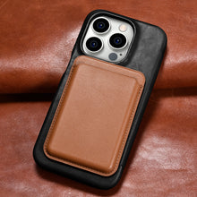Заредете изображение във визуализатора на галерията – MagSafe Compatible Leather Flip Case for iPhone 15 Pro iCarer Curved Edge Oil Wax Real Leather Folio Case - Black

