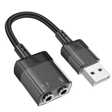 Заредете изображение във визуализатора на галерията – HOCO adaptor AUX USB to 2x Jack 3,5mm (female) Spirit LS37 black

