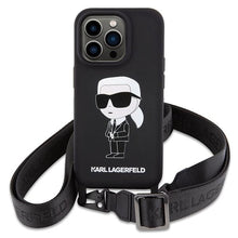 Заредете изображение във визуализатора на галерията – Karl Lagerfeld KLHCP15XSCBSKNK iPhone 15 Pro Max 6.7&quot; hardcase black/black Crossbody Silicone Ikonik
