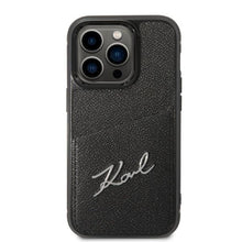 Заредете изображение във визуализатора на галерията – Karl Lagerfeld KLHCP14LCSSK iPhone 14 Pro 6.1" hardcase black/black Signature Logo Cardslot
