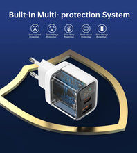 Заредете изображение във визуализатора на галерията – Choetech PD6052 USB-C USB-A PD 35W GaN wall charger with display - white
