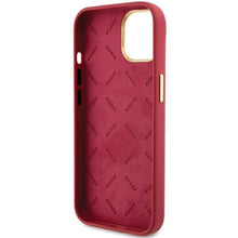 Заредете изображение във визуализатора на галерията – Guess Silicone Script Metal Logo &amp; Frame case for iPhone 15 - red

