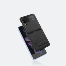 Заредете изображение във визуализатора на галерията – Nillkin Qin Vegan Leather Case for Samsung Galaxy Z Flip 4 cover made of ecological leather, golden stand
