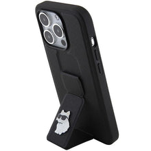 Заредете изображение във визуализатора на галерията – Karl Lagerfeld Gripstand Saffiano Choupette Pins case for iPhone 15 Pro Max - black
