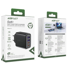 Заредете изображение във визуализатора на галерията – Acefast A61 PD 45W GaN charger 2 x USB-C + 2 x USB-A with 4 ports - black
