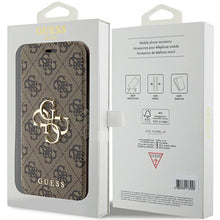 Заредете изображение във визуализатора на галерията – Original Case GUESS book 4G Metal Logo GUBKP15S4GMGBR for Iphone 13/14/15 brown

