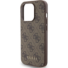 Заредете изображение във визуализатора на галерията – Original Case GUESS 4G Metal Gold Logo GUHCP15LG4GFBR for Iphone 15 Pro brown

