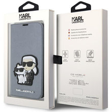 Заредете изображение във визуализатора на галерията – Karl Lagerfeld KLBKP14XSANKCPG iPhone 14 Pro Max 6.7" bookcase silver/silver Saffiano Karl &amp; Choupette
