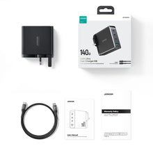 Заредете изображение във визуализатора на галерията – GaN charger UK Joyroom JR-TCG05UK 140W 3x USB-C USB-A + USB-C / USB-C cable 240W 1.2m
