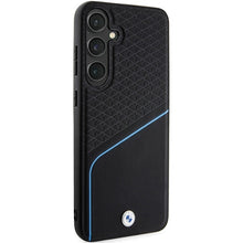 Заредете изображение във визуализатора на галерията – Original Case BMW hardcase Signature Leather Textured &amp; Line MagSafe for Samsung Galaxy S24 Black

