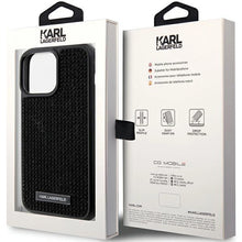 Заредете изображение във визуализатора на галерията – Karl Lagerfeld Rhinestone Logo Metal Plate case for iPhone 15 Pro Max - black

