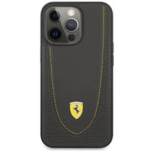 Заредете изображение във визуализатора на галерията – Ferrari FEHCP13LRGOG iPhone 13 Pro / 13 6.1" black/black hardcase Leather Curved Line
