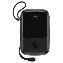 Заредете изображение във визуализатора на галерията – Power bank baseus qpow - 10 000mah lcd quick charge pd15w with cable to lightning 8-pin black ppqd-b01 - TopMag
