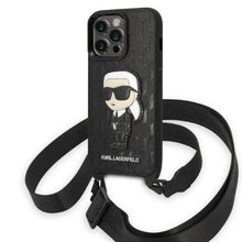Заредете изображение във визуализатора на галерията – Karl Lagerfeld KLHCP14LSTKMK iPhone 14 Pro 6.1" black/black hardcase Monogram Ikonik Patch
