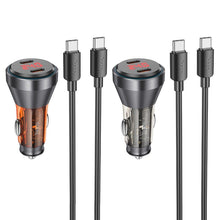 Заредете изображение във визуализатора на галерията – HOCO car charger 2 x Type C 30W with digital display + cable Type C to Type C PD60W NZ12C transparent black
