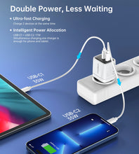 Заредете изображение във визуализатора на галерията – Choetech PD6051 2x USB-C PD 35W GaN wall charger with display - white
