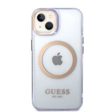 Заредете изображение във визуализатора на галерията – Guess GUHMP14SHTCMU iPhone 14 6.1&quot; purple/purple hard case Gold Outline Translucent MagSafe
