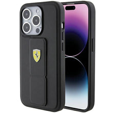 Заредете изображение във визуализатора на галерията – Ferrari Grip Stand Metal Logo case for iPhone 15 Pro - black
