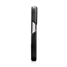 Заредете изображение във визуализатора на галерията – MagSafe Compatible Leather Flip Case for iPhone 15 Pro iCarer Curved Edge Oil Wax Real Leather Folio Case - Black
