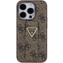 Заредете изображение във визуализатора на галерията – Guess Grip Stand 4G Triangle Strass case for iPhone 15 Pro - brown
