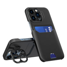 Заредете изображение във визуализатора на галерията – Leather Stand Case for iPhone 14 Pro Max cover card wallet with stand black
