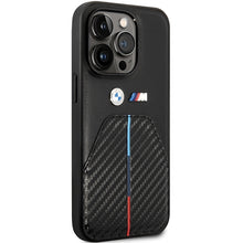 Заредете изображение във визуализатора на галерията – Original Case BMW Stamped Tricolor Stripe BMHCP14L22NSTB for Iphone 14 Pro Black
