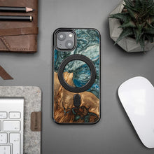 Заредете изображение във визуализатора на галерията – Wood and Resin Case for iPhone 13 MagSafe Bewood Unique Planet Earth - Blue-Green

