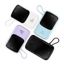 Заредете изображение във визуализатора на галерията – Baseus Qpow Digital Display Power Bank with Fast Charging 10000mAh 20W QC/PD/SCP/FCP with Built-in Lightning Cable White
