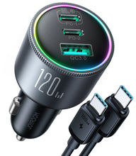 Заредете изображение във визуализатора на галерията – Joyroom JR-CCN07 car charger 120W 2xUSB-C USB-A + USB-C cable 100W - dark gray
