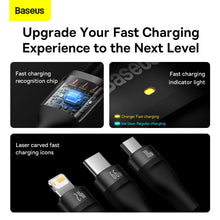 Заредете изображение във визуализатора на галерията – BASEUS cable USB 3in1 Flash Series USB-C micro USB Lightning 66W CASS040001
 1.2m black
