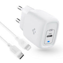 Заредете изображение във визуализатора на галерията – Spigen PE2C10CL 1-PORT NETWORK CHARGER PD20W + Lightning MFi CABLE WHITE
