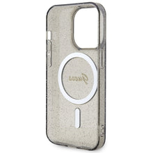 Заредете изображение във визуализатора на галерията – Original Case GUESS hardcase Glitter Gold MagSafe GUHMP14LHCMCGK for Iphone 14 Pro black
