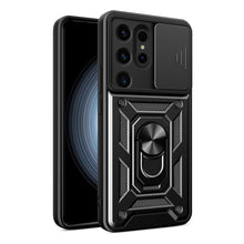 Заредете изображение във визуализатора на галерията – Hybrid Armor Camshield case for Samsung Galaxy S24 Ultra armored with camera cover - black
