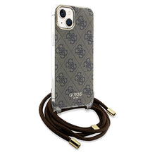 Заредете изображение във визуализатора на галерията – Original faceplate case GUESS GUHCP15SHC4SEW for iPhone 15 (Crossbody Cord 4G Print / brown)
