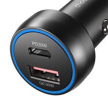 Заредете изображение във визуализатора на галерията – Choetech TC0014 USB-C USB-A PD 60W car charger with LED backlight - black
