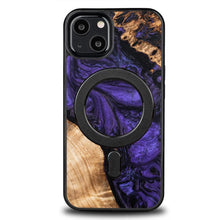 Заредете изображение във визуализатора на галерията – Wood and Resin Case for iPhone 13 MagSafe Bewood Unique Violet - Purple and Black
