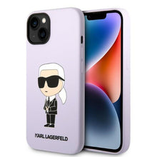 Заредете изображение във визуализатора на галерията – Karl Lagerfeld KLHCP14SSNIKBCU iPhone 14 6.1" hardcase purple/purple Silicone Ikonik
