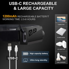Заредете изображение във визуализатора на галерията – LED headlamp with IPX4 motion sensor USB-C 1200 mAh - black
