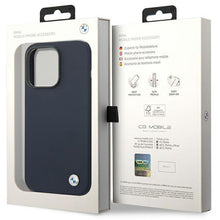 Заредете изображение във визуализатора на галерията – Case BMW BMHCP14XSTRONG iPhone 14 Pro Max 6.7" navy blue/navy Silicone Metal Logo
