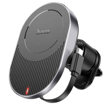 Заредете изображение във визуализатора на галерията – HOCO car holder to air vent with wilress charging support MagSafe HW12 black
