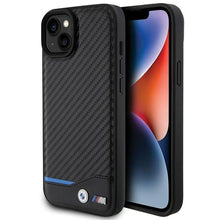 Заредете изображение във визуализатора на галерията – Original Case BMW Leather Carbon BMHCP15M22NBCK for Iphone 15 Plus Black
