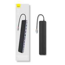 Заредете изображение във визуализатора на галерията – Baseus EliteJoy Gen2 11-Port Type-C HUB Adapter Dark gray（Type-C to HDMI*1+USB3.0*3+PD*1+VGA*1+SD/TF*1+RJ45*1+Type-C Data*1+3.5mm*1）
