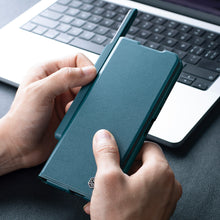 Заредете изображение във визуализатора на галерията – Nillkin Qin Leather Pro Case for Samsung Galaxy Z Fold 4 cover with camera cover and pen holder green
