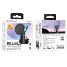 Заредете изображение във визуализатора на галерията – Borofone Car holder BH208 Mona magnetic with induction charging with Type C cable to dashboard black
