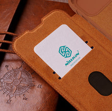 Заредете изображение във визуализатора на галерията – Nillkin Qin Pro Leather Flip Camera Cover Case for iPhone 15 Plus - Brown

