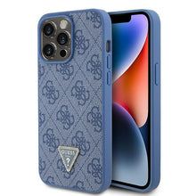 Заредете изображение във визуализатора на галерията – Original Case GUESS hardcase Leather 4G Triangle Strass GUHCP15XP4TDPB for Iphone 15 Pro Max Blue
