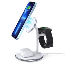 Заредете изображение във визуализатора на галерията – Choetech T585-F 3in1 Magnetic wireless charger station for iPhone 12/13/14 series,AirPods Pro and iwatch charger Black
